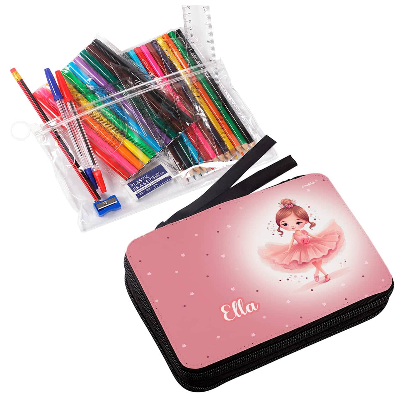 Gefüllte Federmappe mit Ballerina und Name