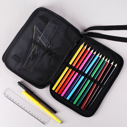 Aufklappbare Federmappe mit zwei Fächern – vollständig bestückt mit 31 Teilen