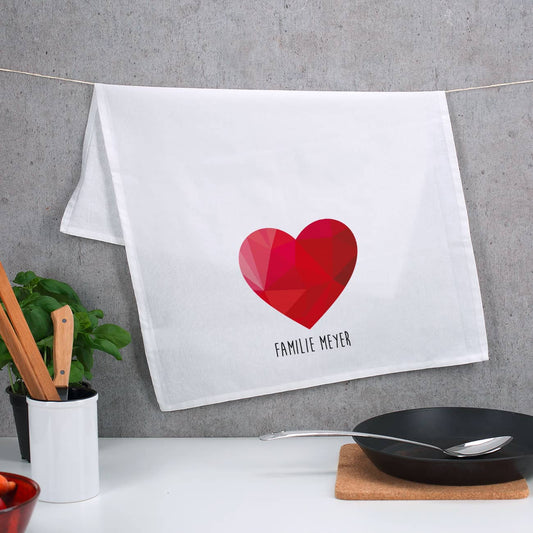 Weißes Geschirrtuch mit Polygonherz