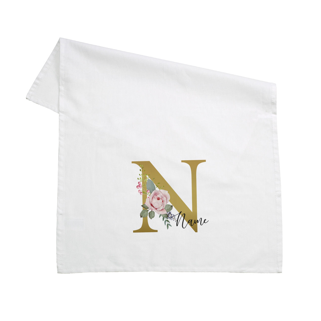 Geschirrtuch mit Monogramm, Name und Rose