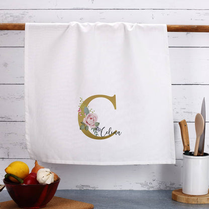 Geschirrtuch mit Rosen-Initiale und Name