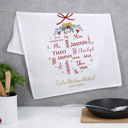 Geschirrtuch Weihnachten mit 4 Namen und Wunschtext