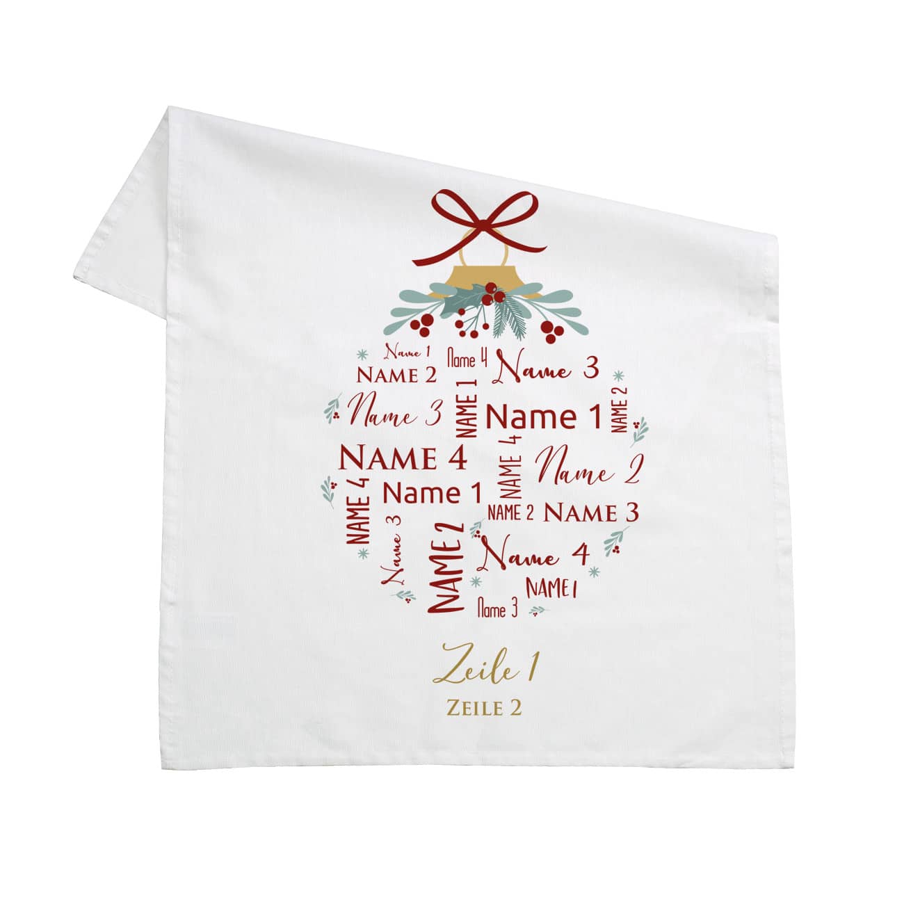 Weihnachts-Geschirrtuch mit Namen und Wunschtext 