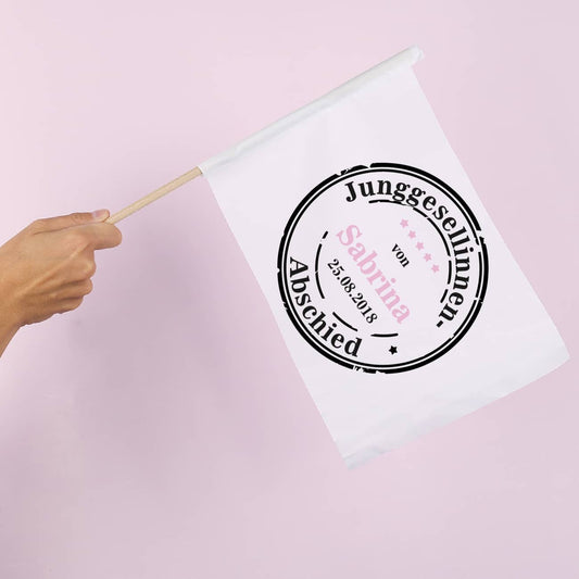 Fahne zum Jungesellinenabschied mit Name und Datum