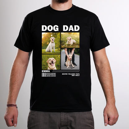 DOG DAD Shirt mit vier Fotos eines Labradors – ideales Geschenk für Hundepapas, individuell personalisierbar mit Namen und Text