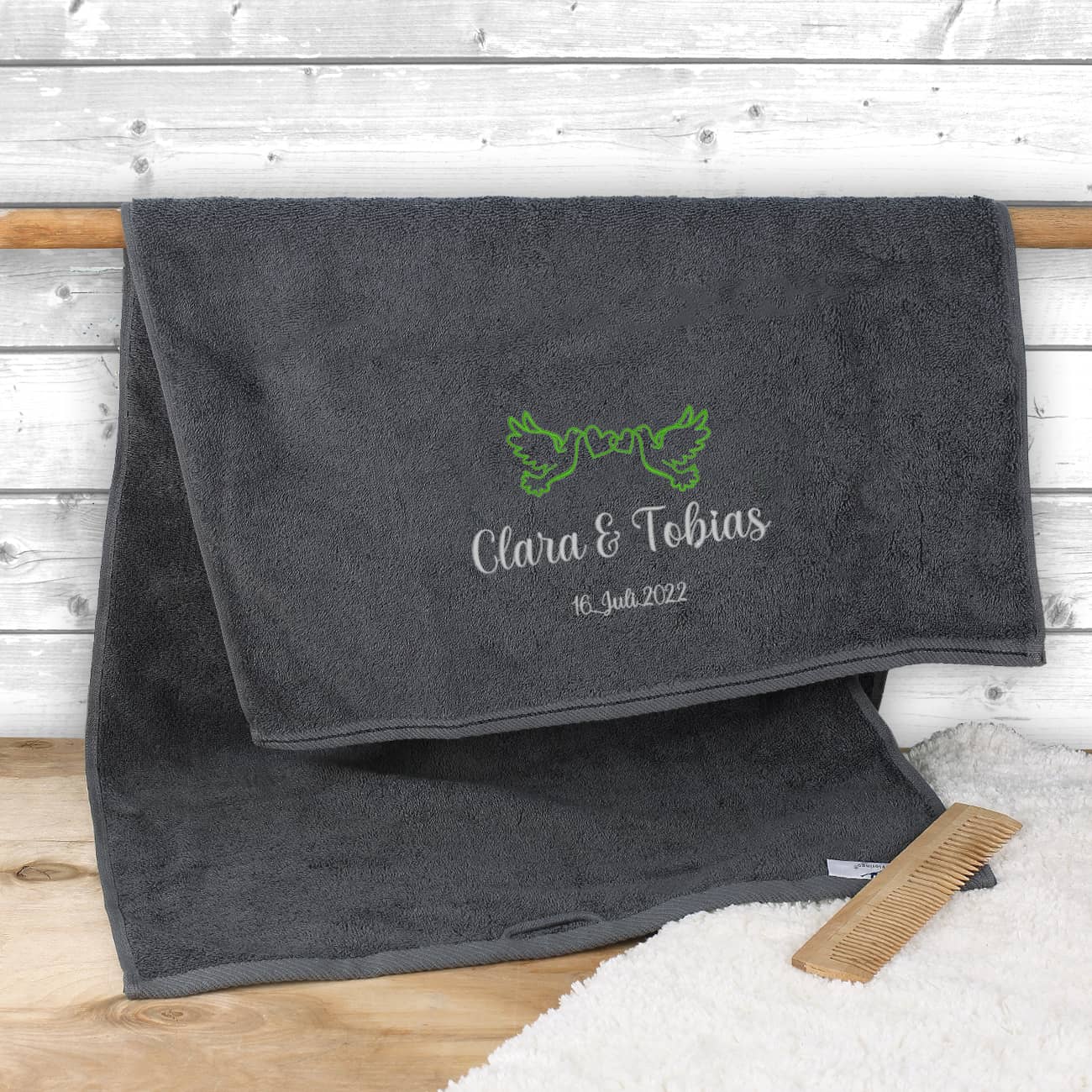 Duschtuch mit Tauben zur Hochzeit, 140x70cm