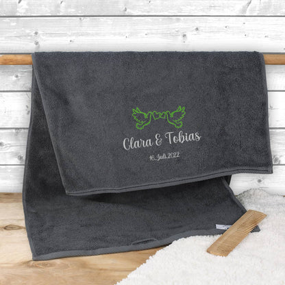 Duschtuch mit Tauben zur Hochzeit, 140x70cm