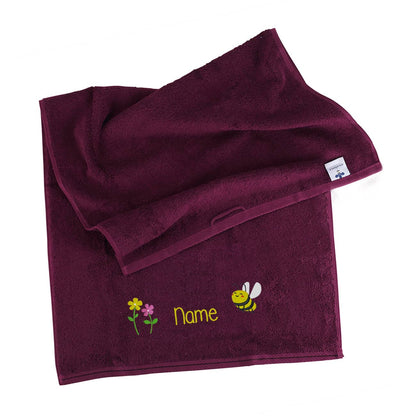 Handtuch mit Bienchen, Blumen und Name bestickt