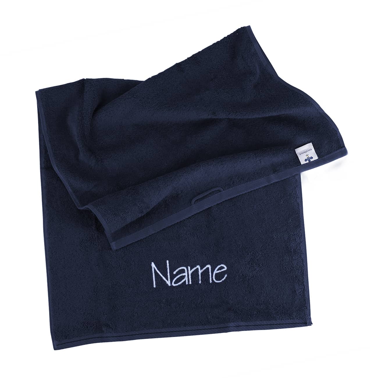 Handtuch in nachtblau mit gesticktem Name