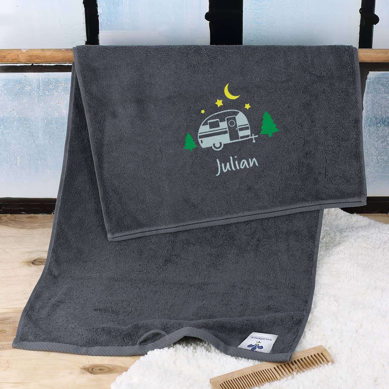 Camper Handtuch mit Wohnwagen und Name 