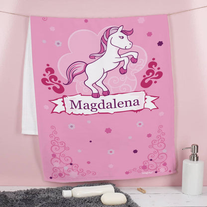 Großes Handtuch in Pink mit Pferd und Wunschname