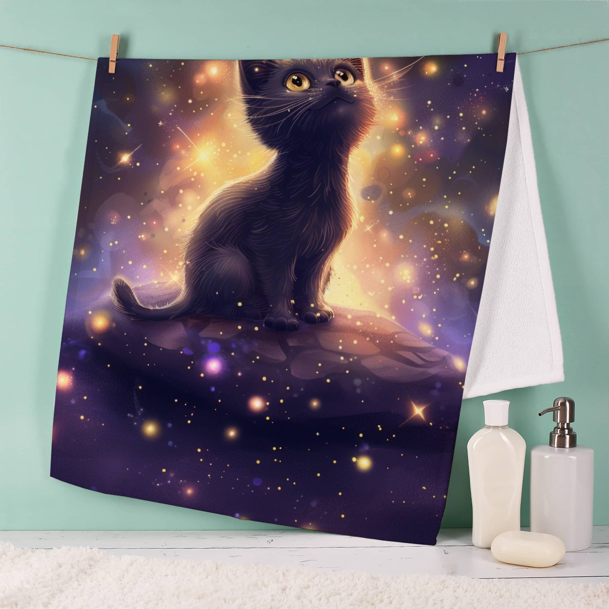 Handtuch mit magischer Katze als Motiv