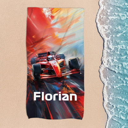 Handtuch mit Rennwagen in 3 Größen mit Wunschname bedruckt
