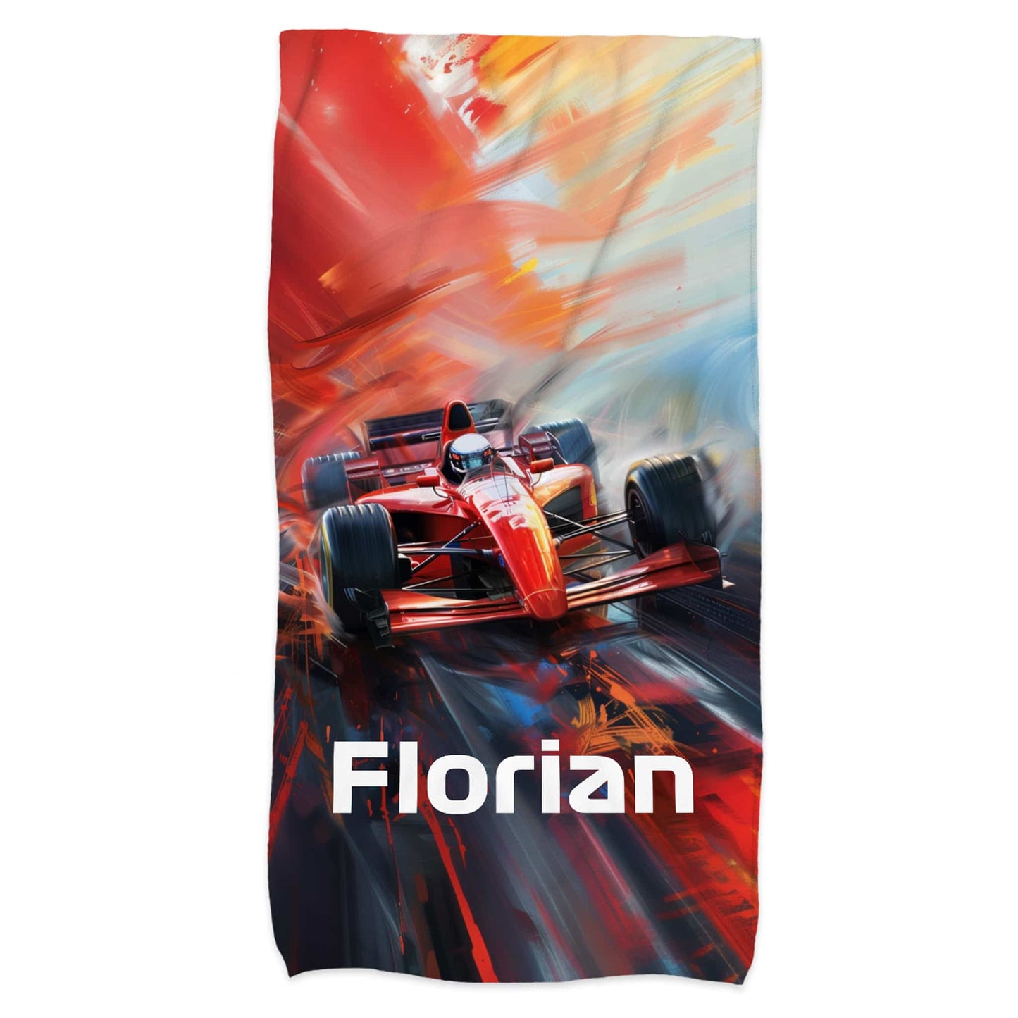 Handtuch mit Rennwagen in 3 Größen mit Wunschname bedruckt