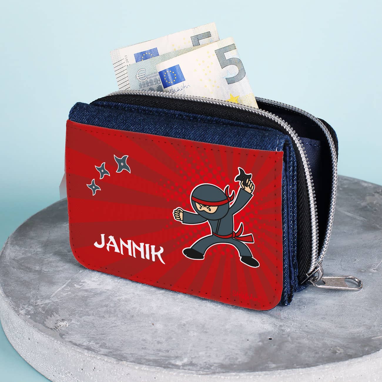 Geldbörse mit Ninja Motiv und Ihrem Wunschnamen