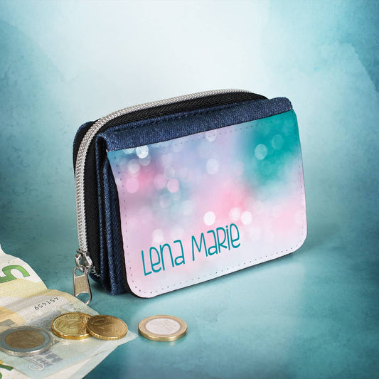 Geldbörse für Kinder im Jeanslook mit Name und Watercolor Motiv