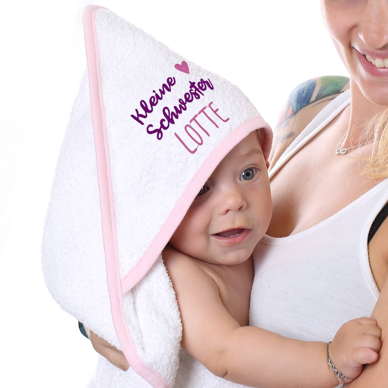 Kapuzenhandtuch Kleine Schwester mit Name