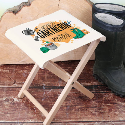 Klapphocker für Gärtnerinnen mit Name