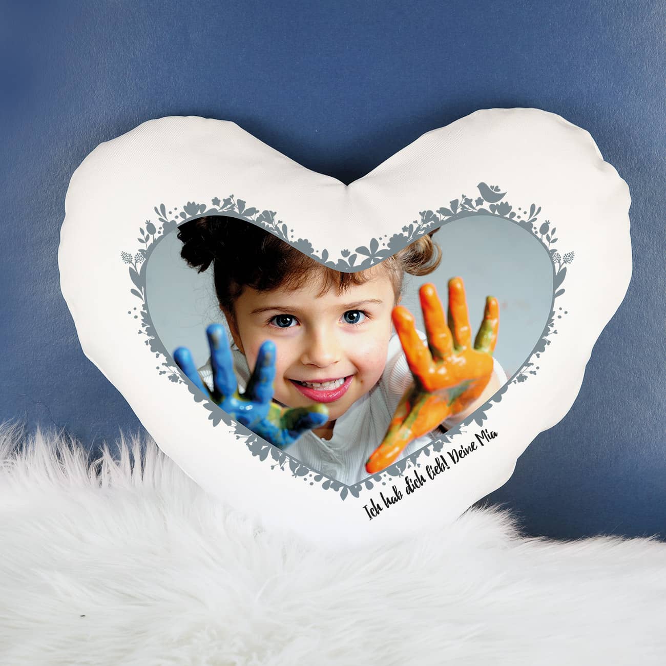 Persönliches Fotokissen in Herzform