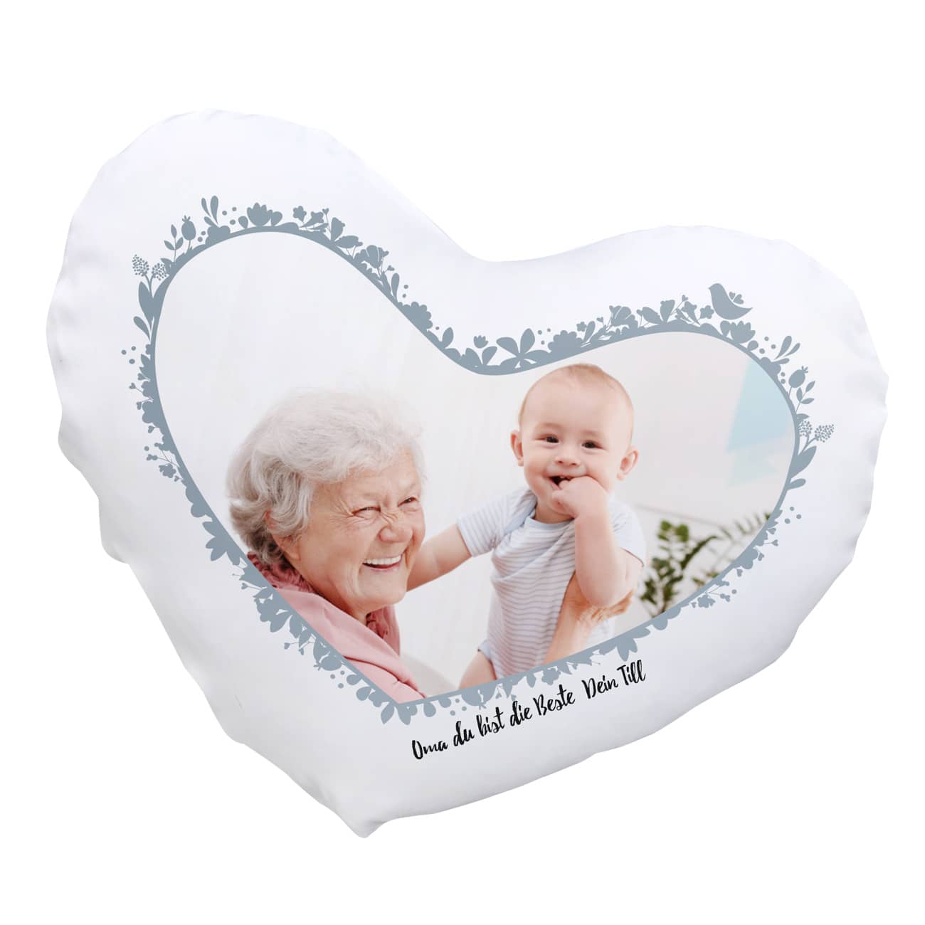 Herzkissen mit Foto und kurzem Wunschtext