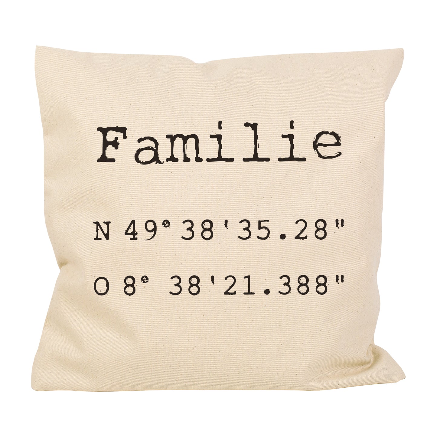 Kissen mit Koordinaten & Wunschtext personalisiert | Geschenk zum Hausbau & Einzug für Wohnung