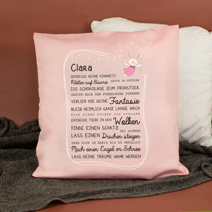 Personalisiertes rosa Kissen mit Name Clara und liebevollem Spruch zur Kindheit