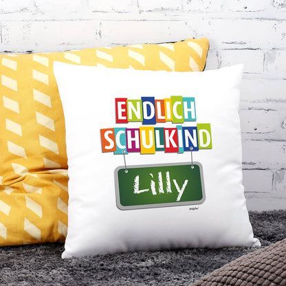 Endlich Schulkind Kissen mit Name