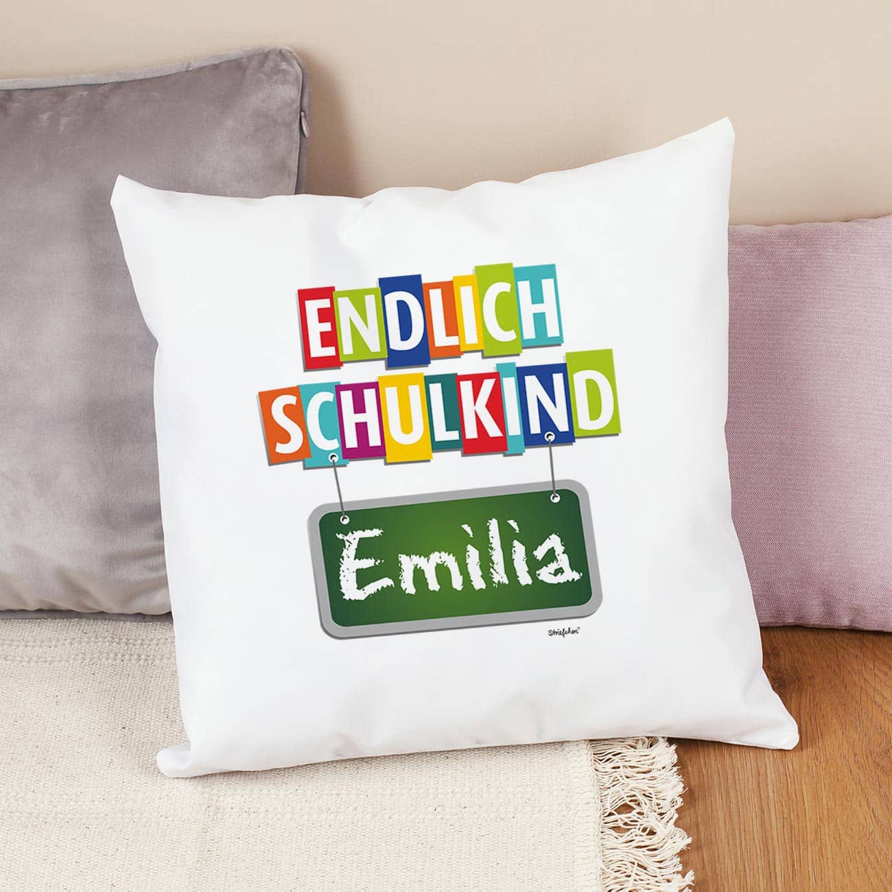 Endlich Schulkind Kissen mit Name