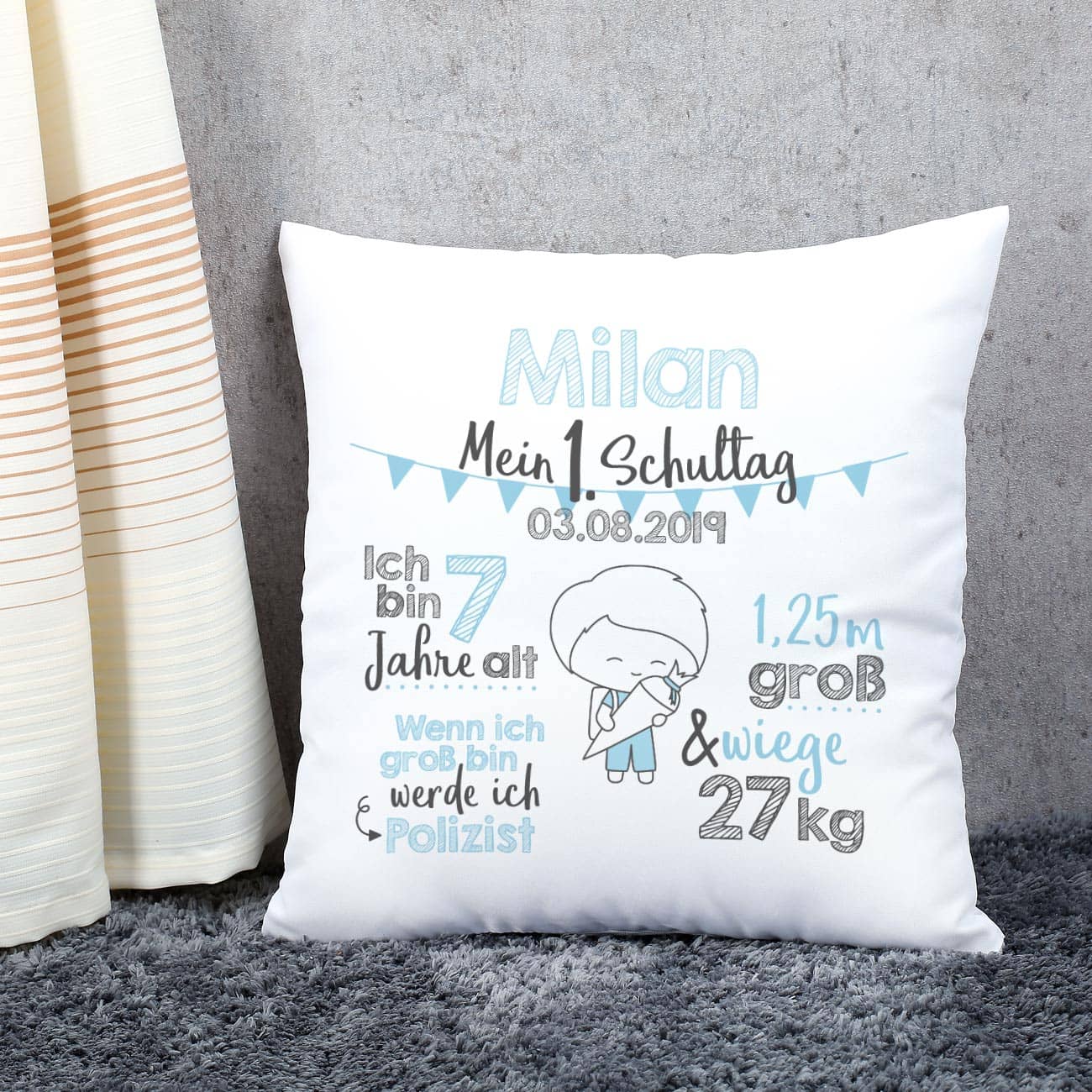 Meilenstein-Kissen zur Einschulung für Jungen