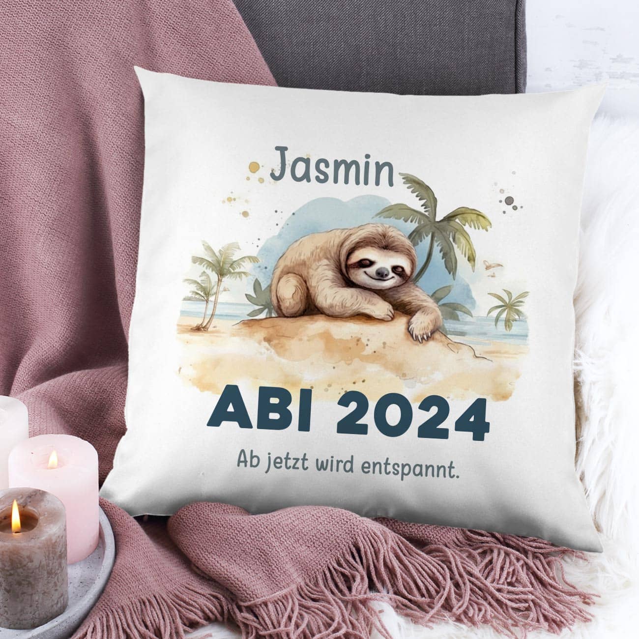 ABI - Kissen mit Faultier, Name und Wunschtext