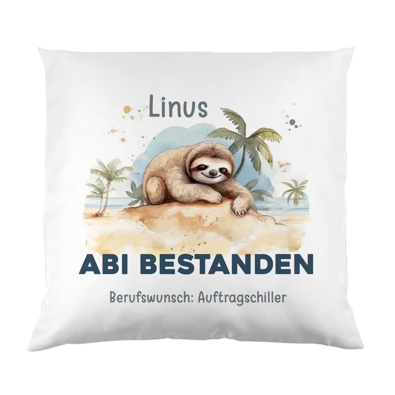 ABI & Schulabschluss - Geschenk - Kissen mit Faultier, Name und Wunschtext