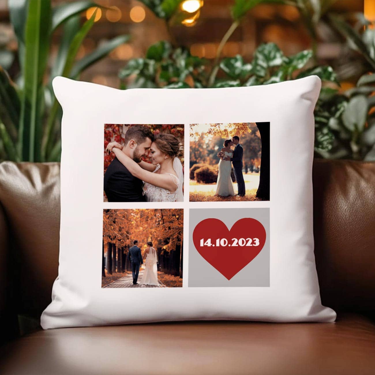 persönliches Foto-Kissen mit Herz und Wunschtext
