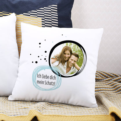 Modernes Fotokissen mit Ihrem Wunschtext