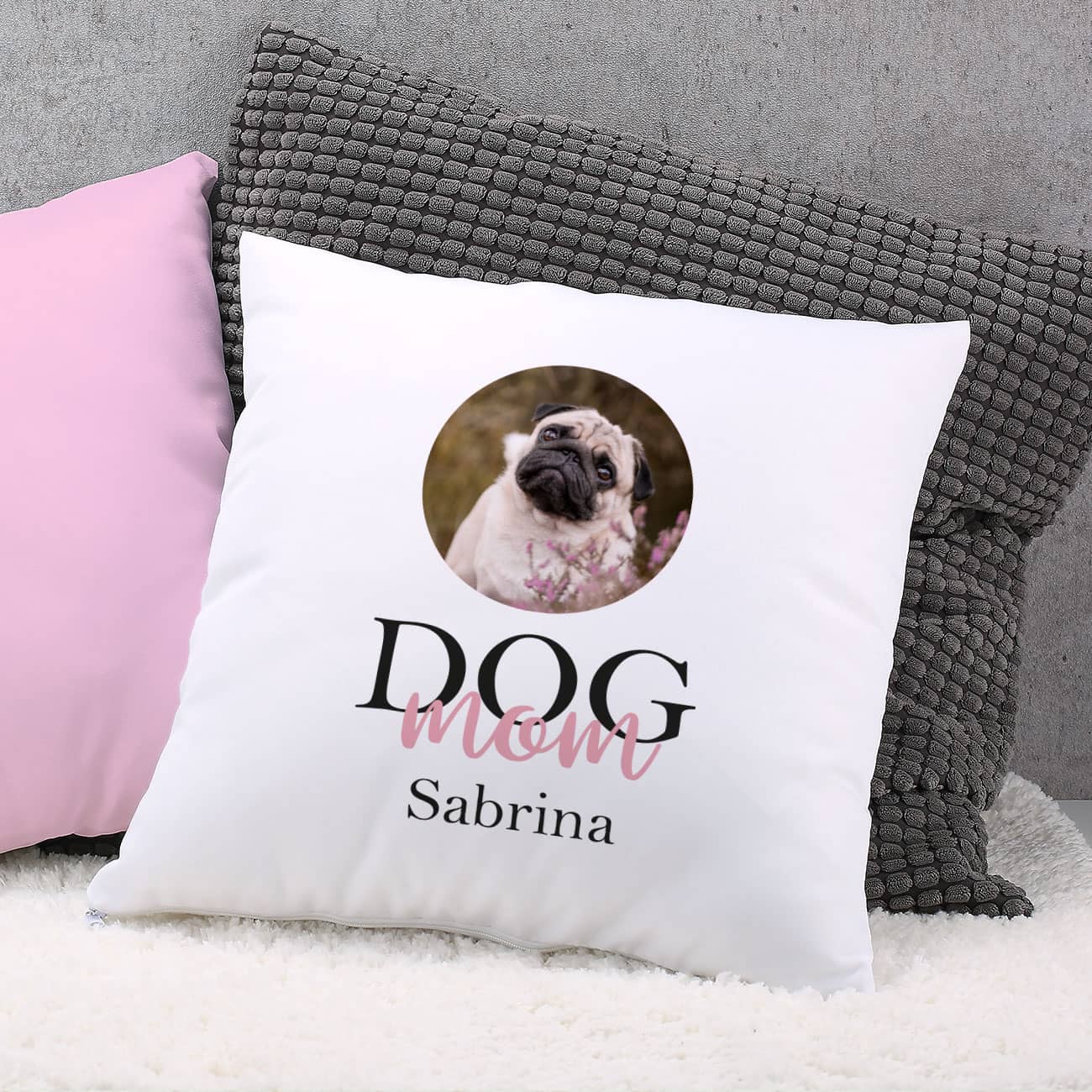 Fotokissen Dog Mom mit Ihrem Wunschnamen bedruckt