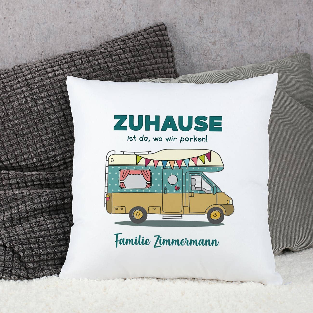 Camping-Kissen mit Wohnmobil und Wunschtext