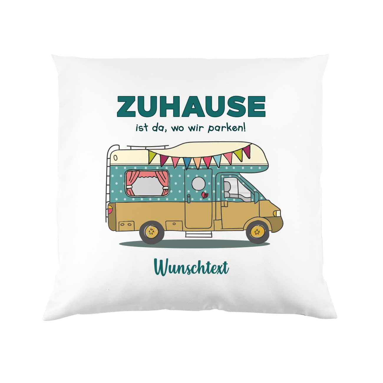 Zuhause ist da, wo wir parken - Kissen mit Wohnmobil und Wunschtext