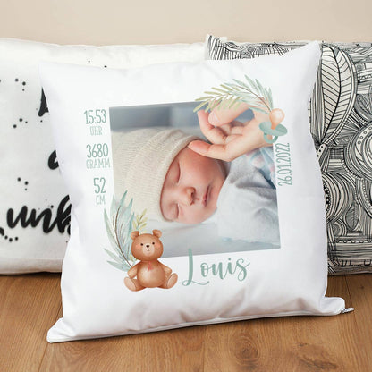 Fotokissen personalisiert mit Uhrzeit, Datum, Gewicht, Größe und Name
