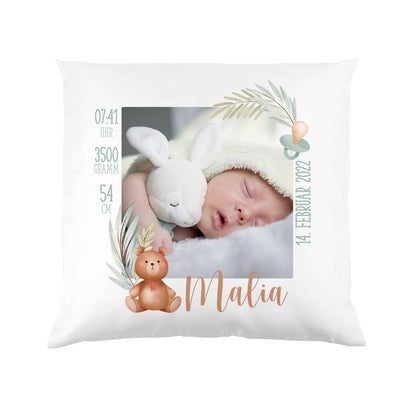 Fotokissen zur Geburt mit Daten personalisiert
