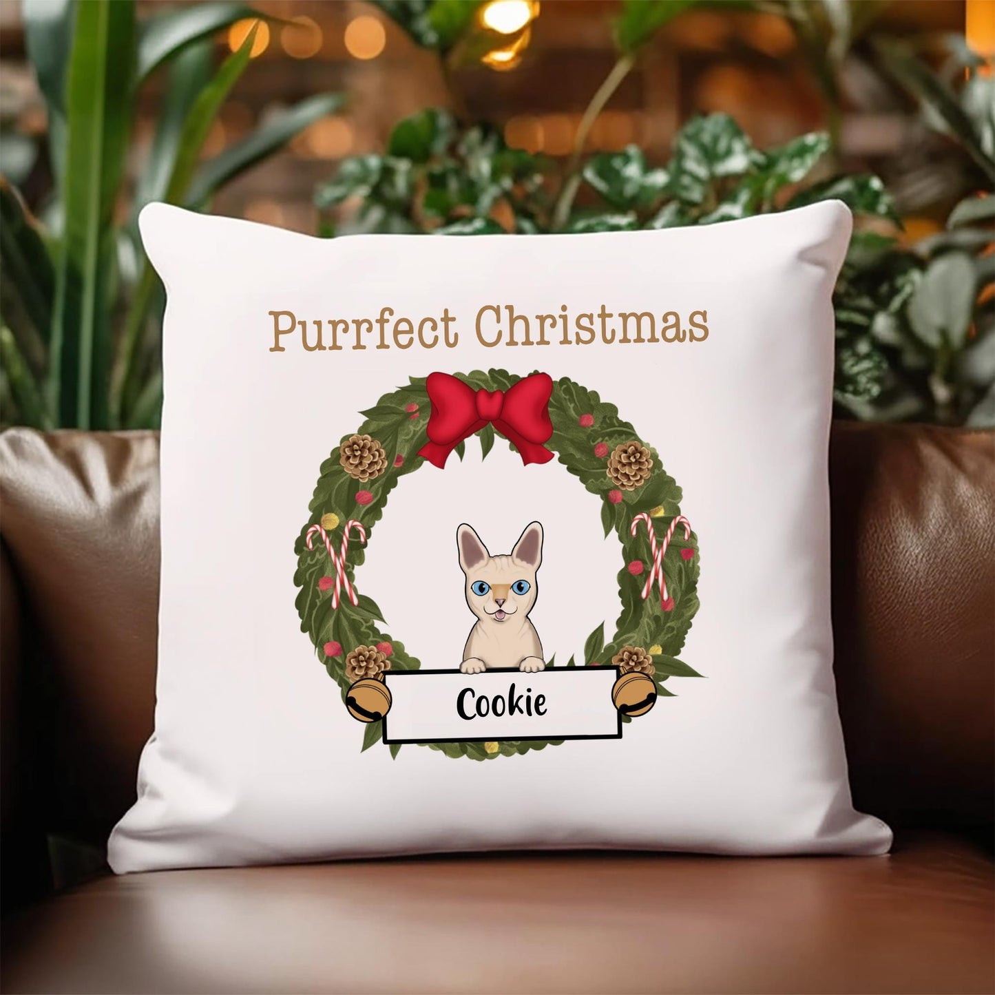 Kissen mit weihnachtlichem Katzenmotiv - 1 bis 3 Katzen möglich