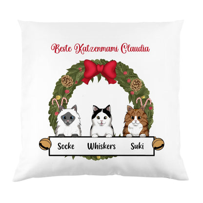 Kissen mit weihnachtlichem Katzenmotiv - 1 bis 3 Katzen möglich