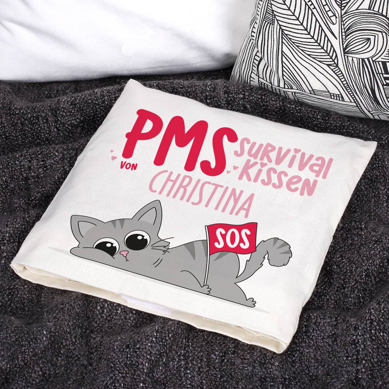 Kirschkernkissen als PMS Survival Kissen mit Name personalisiert