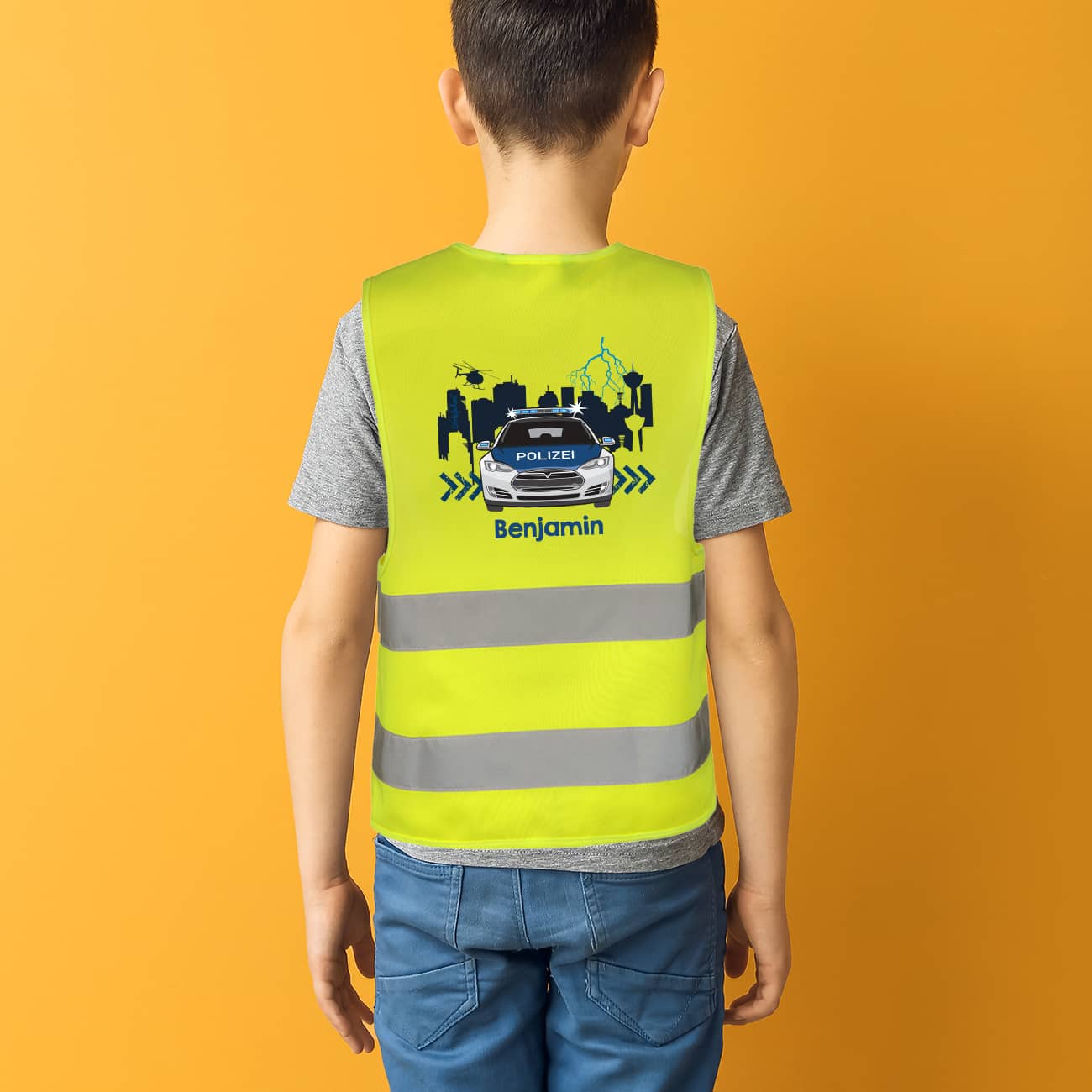 Kinderwarnweste Polizeiauto
