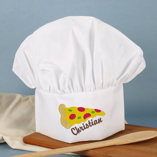 Kochmütze mit Pizza und Ihrem Wunschnamen bestickt