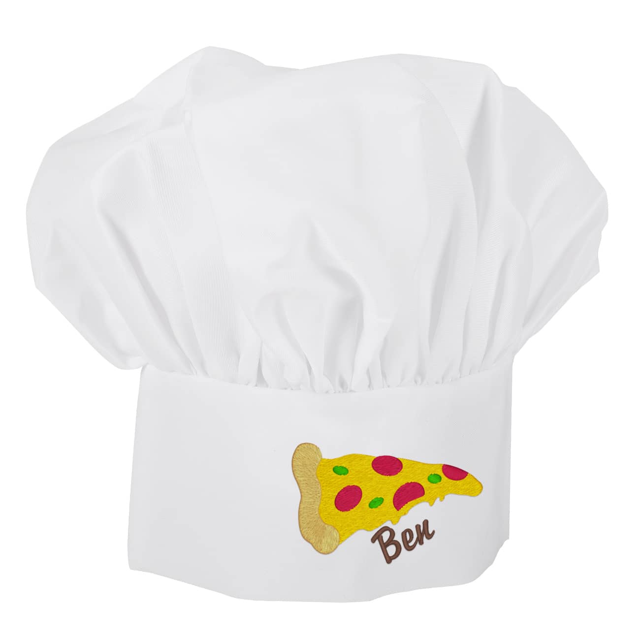 Kochmütze bestickt mit Pizza und einem Namen Ihrer Wahl