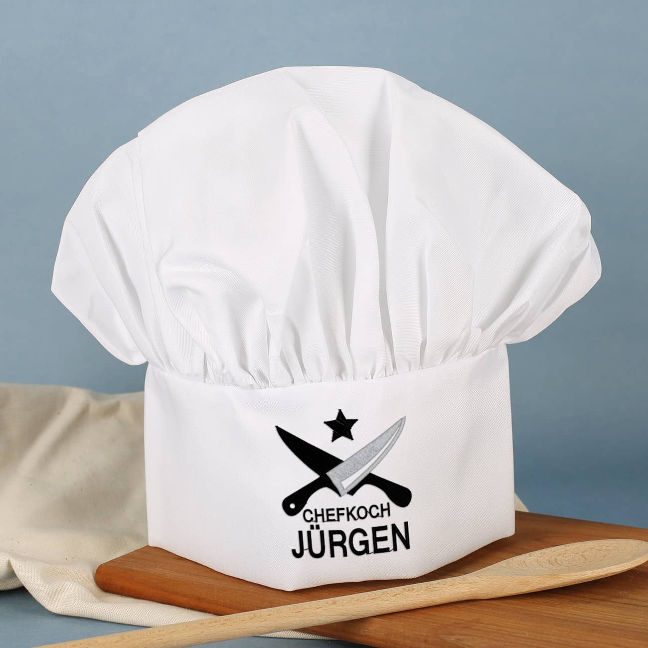 Persönliche Chefkoch-Mütze mit Ihrem Wunschnamen bestickt