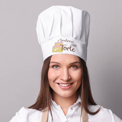 Ich liebe Torte - Kochmütze mit Ihrem Wunschnamen bestickt