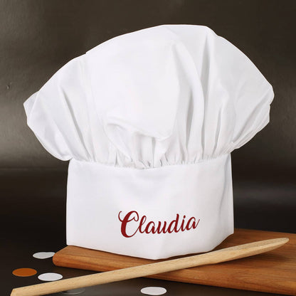 Persönliche Kochmütze mit Ihrem Wunschnamen in einer tollen Schreibschrift bestickt