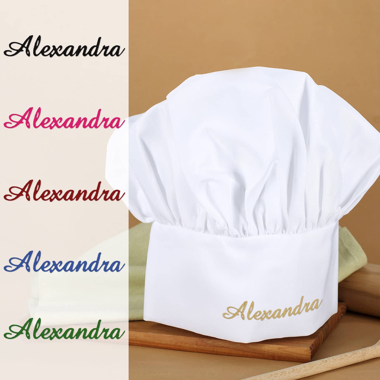 Persönliche Kochmütze mit Ihrem Wunschnamen in unterschiedlichen Stickfarben 