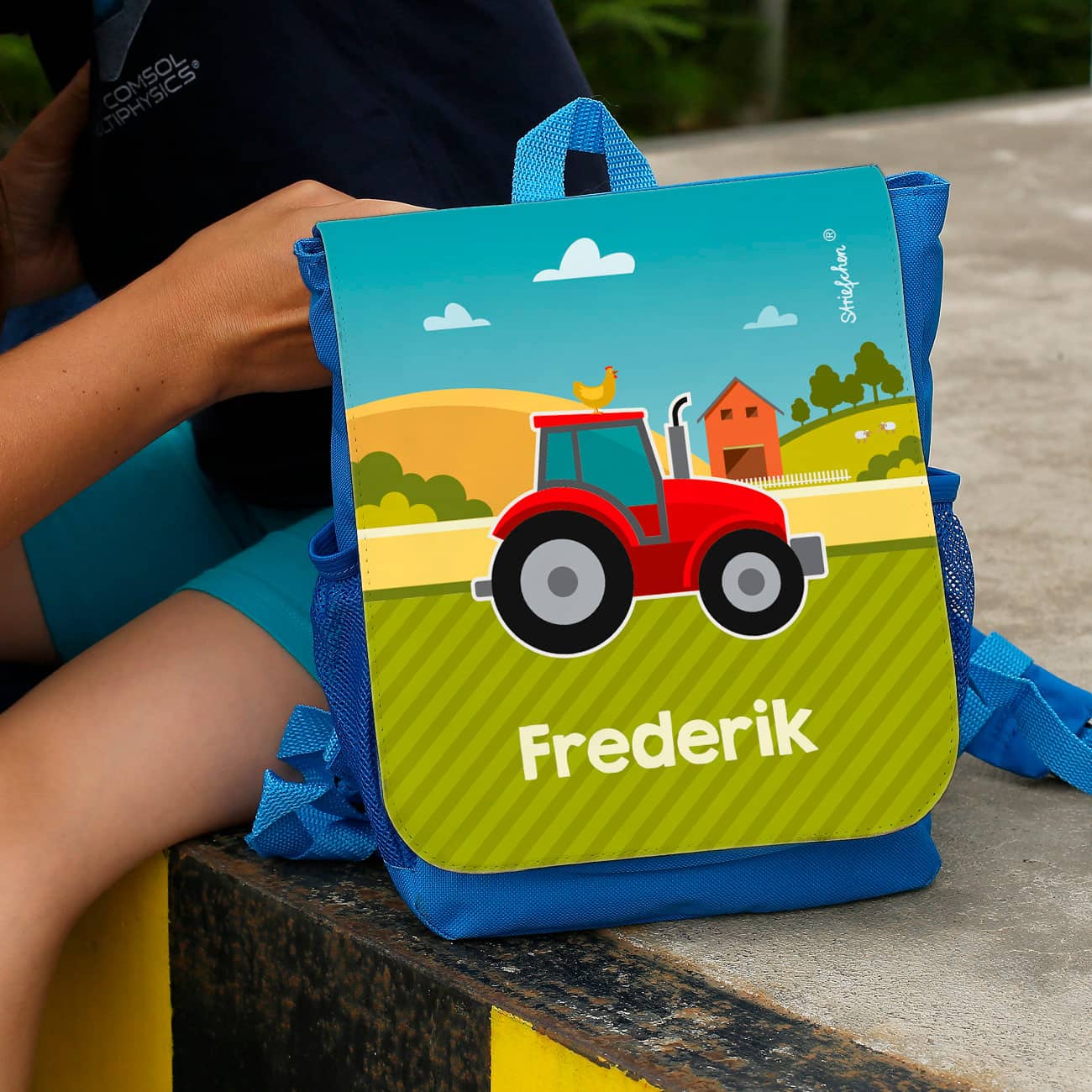 Kindergartenrucksack mit Traktor und Name