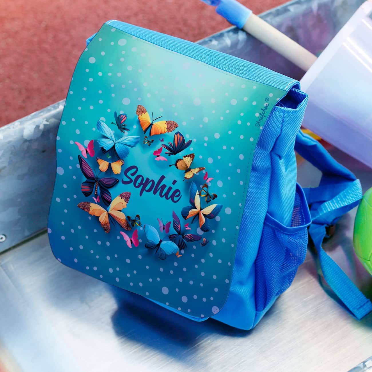 Kinder-Rucksack mit Schmetterlingen und Name